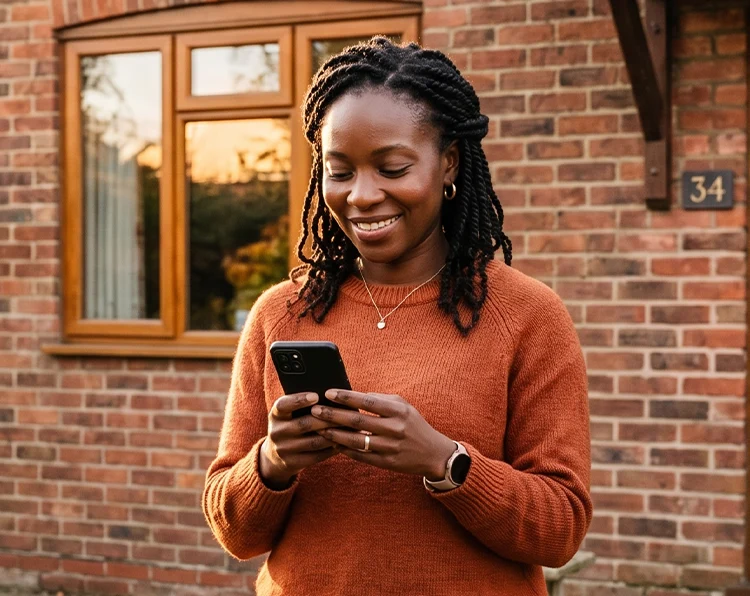 A young woman using her phone to search for a fast cash loan online